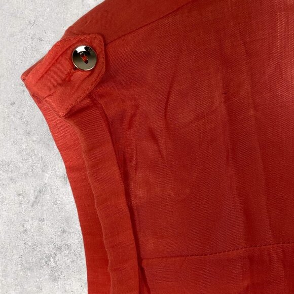 Papillon Orange V-Neck Short Sleeve Blouse Size Large Button Shoulder Top Boho L - Picture 4 of 8